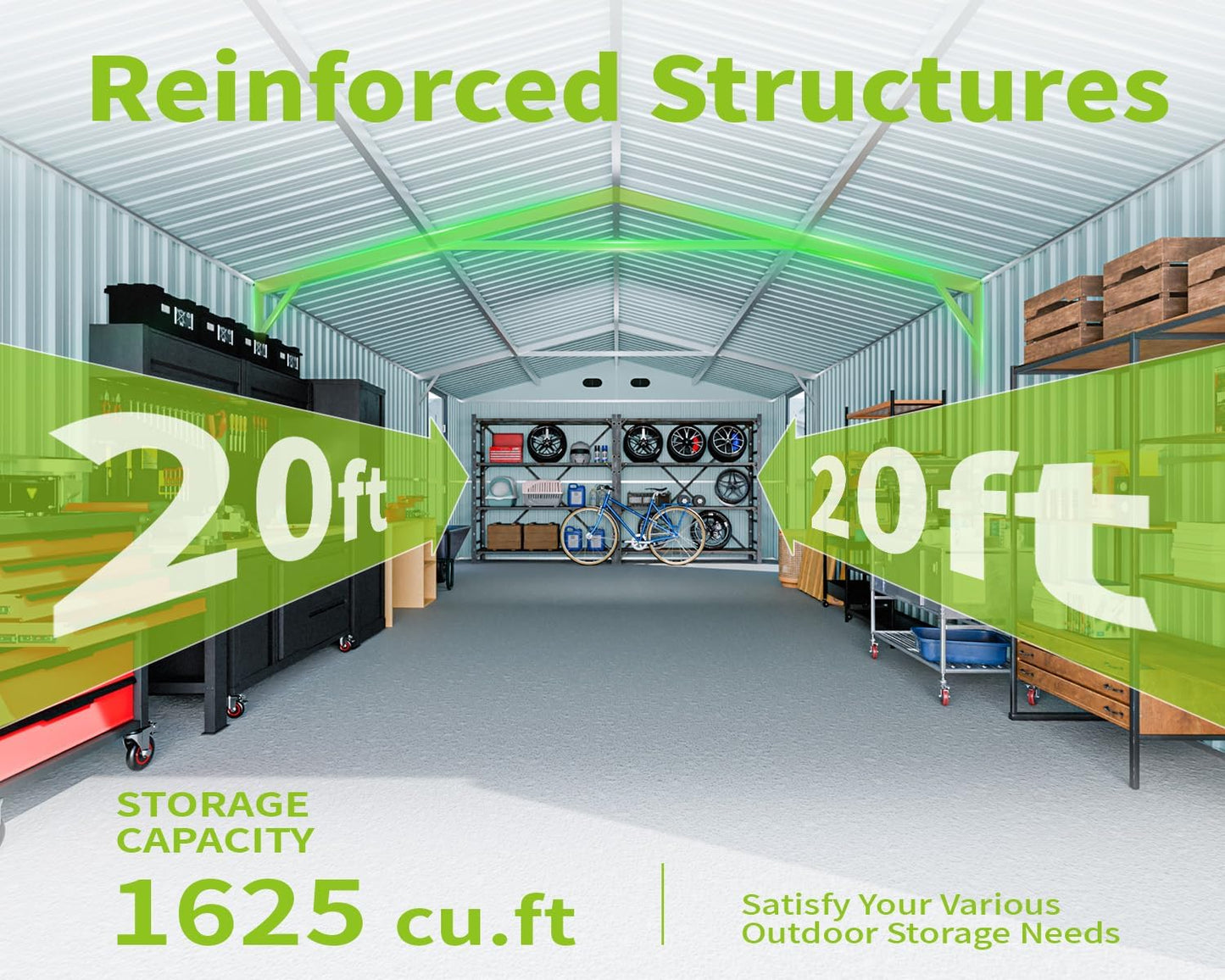 20 x 13 FT Outdoor Storage Shed, Large Metal Garden Shed with 2 Lockable Doors, Tool Shed Outdoor Storage with 4 Air Vents, Garage Shed Waterproof for Car, Truck, Bike, Garbage Can, Tool, Dark Gray