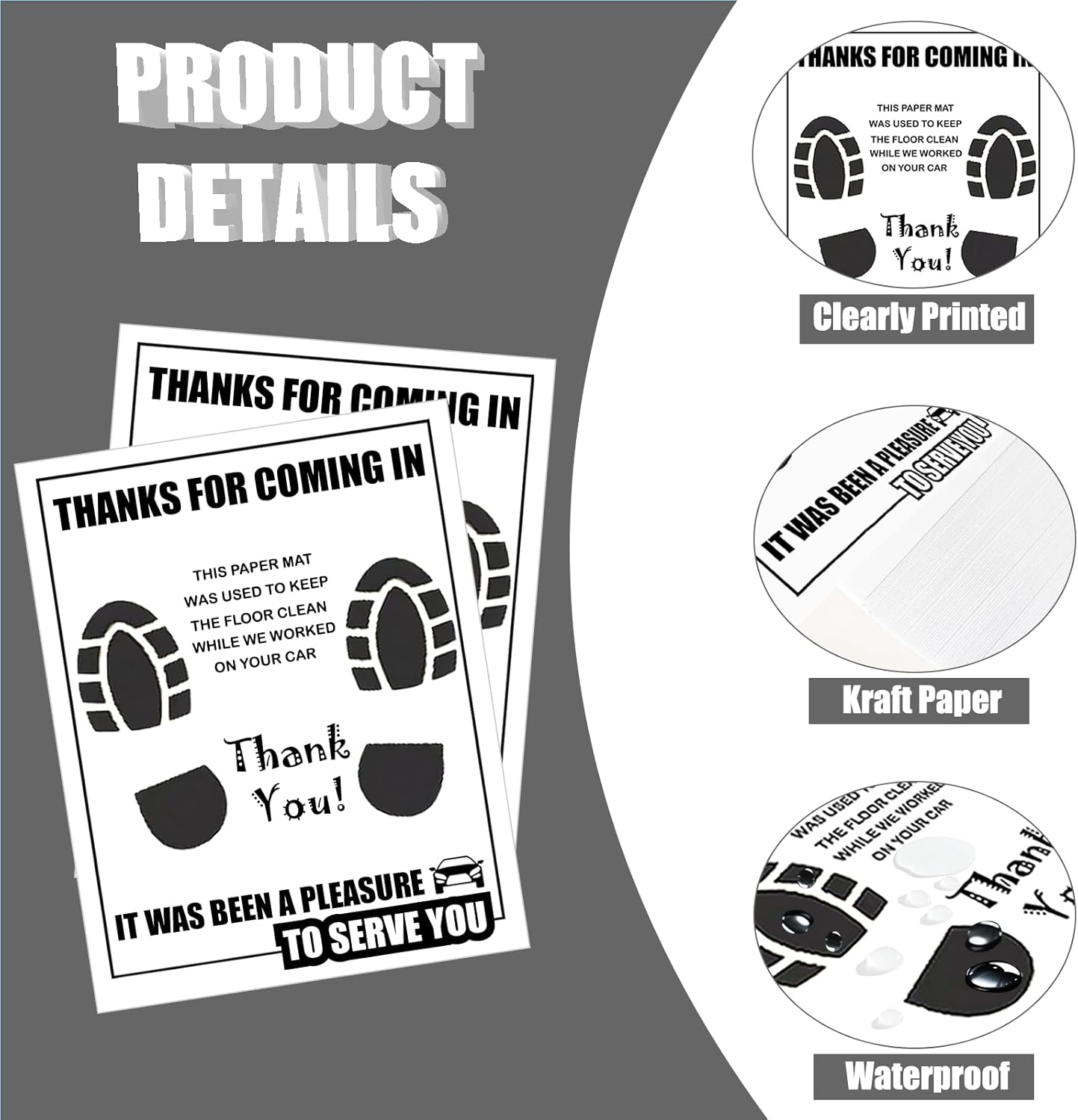 300 Pcs Car Paper Floor Mats, Disposable Automotive Floor Mats for Car Detailing with Footprint Words, White Car Foot Pads Protective Papers (19.3" x 15.4")