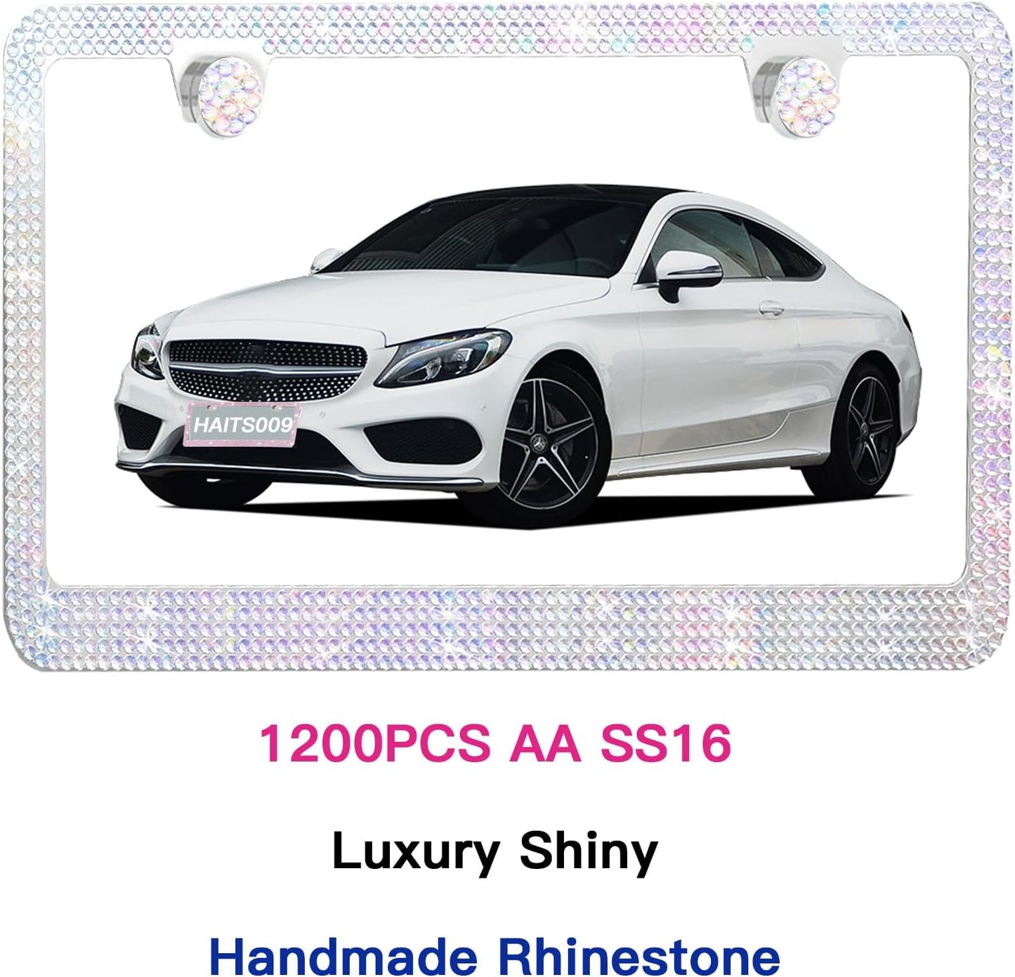 2 Pack License Plate Frames for Women, Sparkly Rhinestone Diamond Car Accessories with Glitter Crystal Caps (Colorful (2PCS))
