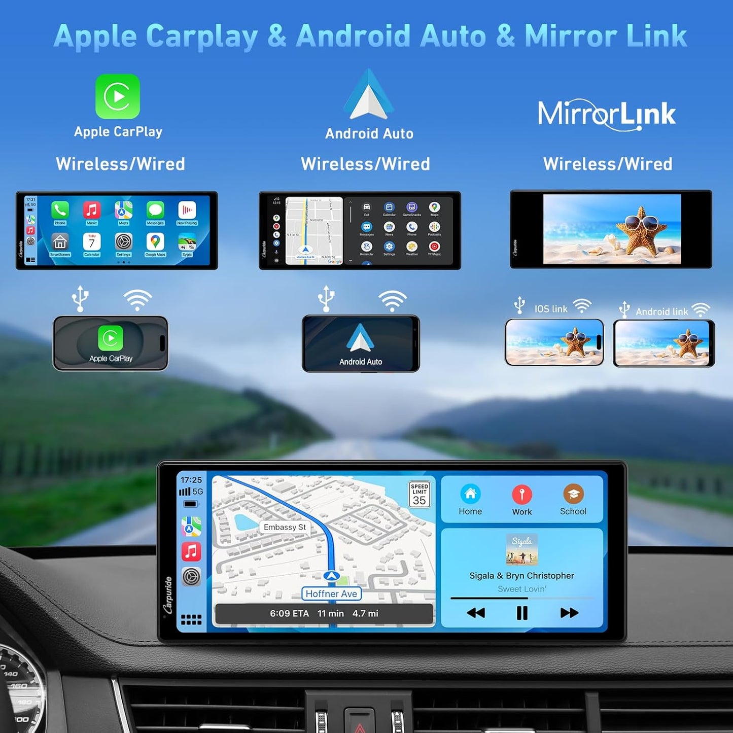 2025 CARPURIDE 9.3 Inch Carplay Screen for Car, Compatible with Wireless/Wired Apple CarPlay, Android Auto and Mirror Link - Bluetooth Audio, Navigation,Siri, FM, AUX, C92 with Backup Cam