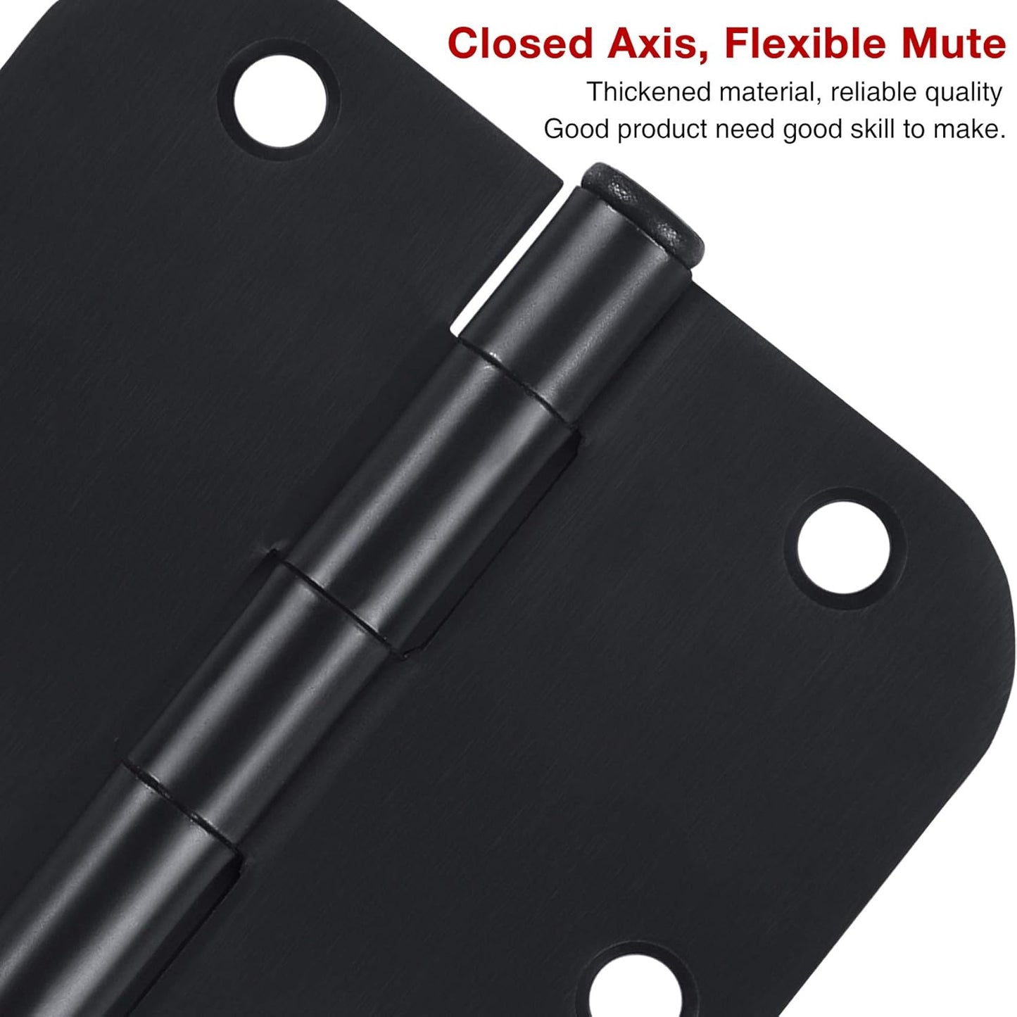 3 Pack Interior Matte Black Door Hinges Rounded 3.5 Inch x 3 1/2" Indoor Heavy Duty Metal Hardware Kits 3 ½" 5/8" Radius Office Flat Hinge for Bifold Doors Decorate Master Guest Bedroom Storage Room