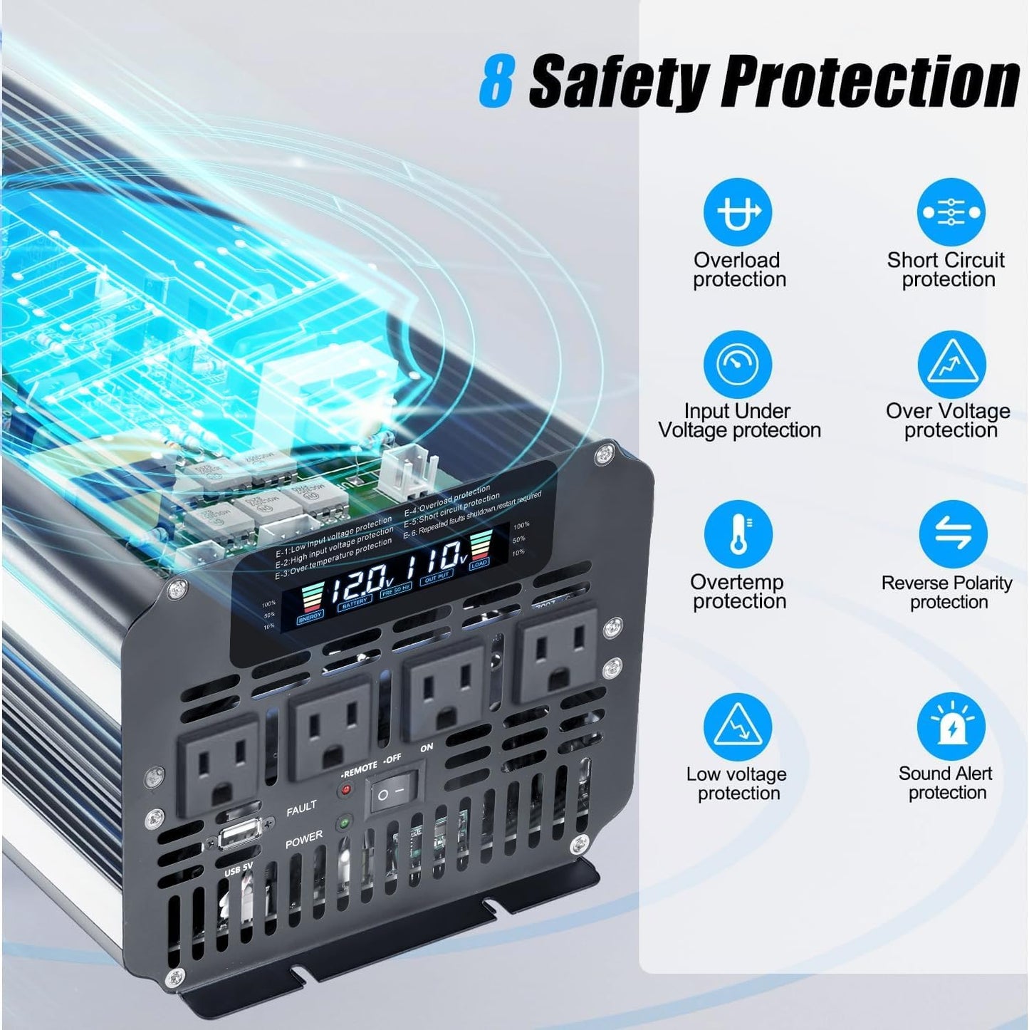 4000 Watt Power Inverter, Car Inverter 12V DC to 110V/120V AC Converter with LCD Display, 4 AC Outlets, USB Port & Remote Controller for RV, Truck, Off-Grid Solar System