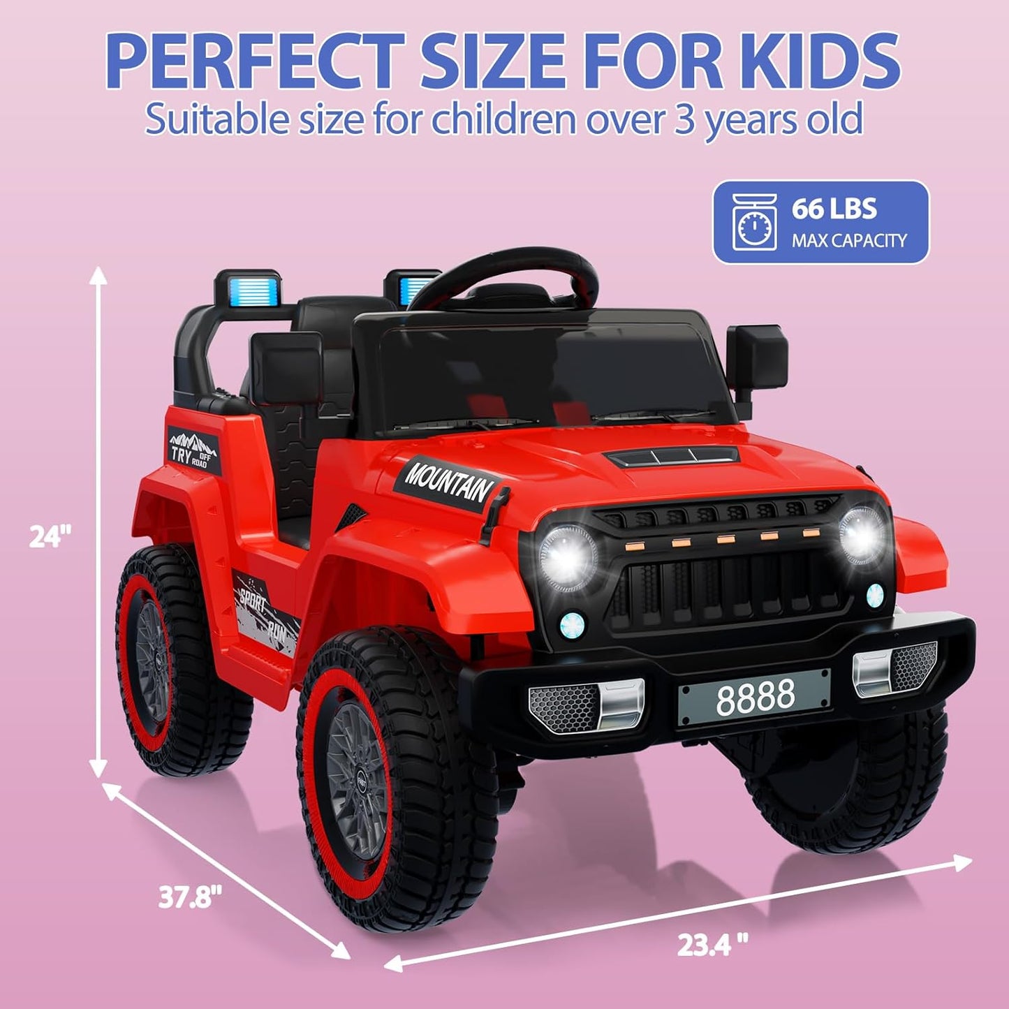12V Kids Ride on Truck Car, w/Parent Remote Control, Twin 35w Motors, 3 Speeds, LED Lights, Music & Horn, Spring Suspension, Kids Electric Vehicles Toy for 3-5 Years Old Boys Girls Gift, Red