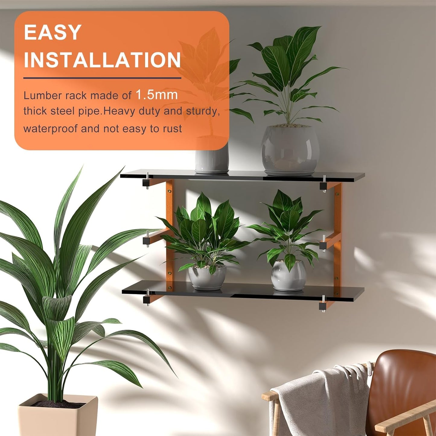 4 PACK Lumber Rack Wall-Mounted Lumber Storage Rack, Heavy Duty Wood Storage Racks With 6-Level System, 1320 LB Sturdy Garage Wood Organizer, Hanging Orange Lumber Metal Racks for Indoor & Outdoor