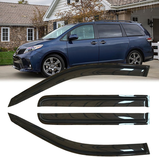 4pcs Outside Mount Style Window Rain Guards Durable Side Wind Deflectors Dark Smoke Vent Nice Window Visors Compatible with 11-20 Toyota Sienna XL30 Van