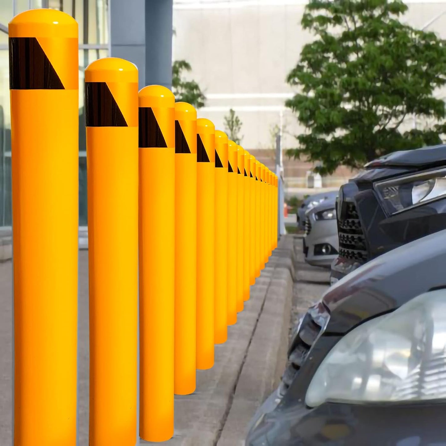 58" Pour in Place Steel Bollard Post, 5-1/2" OD Safety Bollard Yellow Powder Coat, Metal Bollard Parking, Driveway Barrier