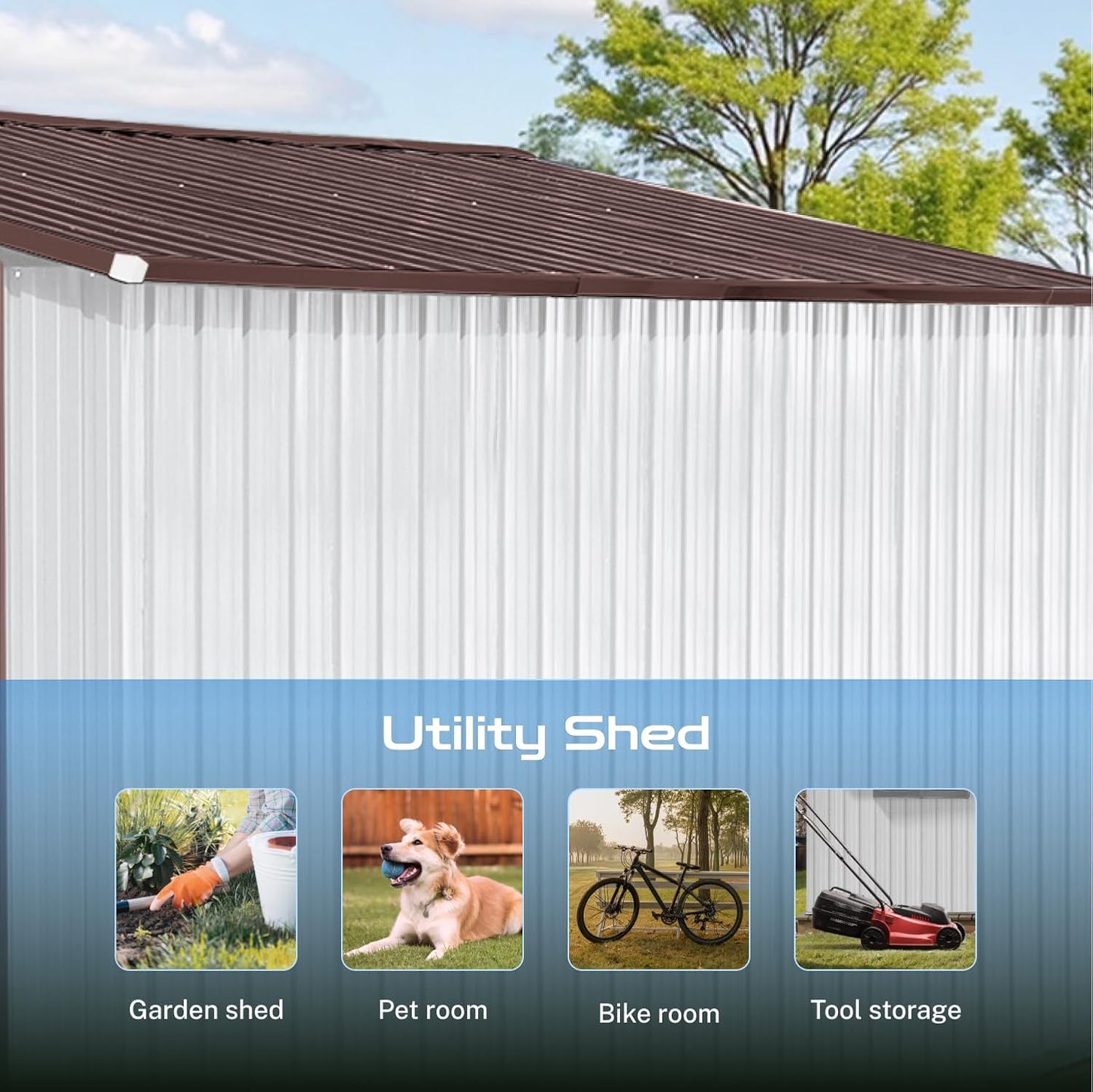 10 x 12 FT Outdoor Storage Metal Shed, Garden Bike Shed with Slooping Roof, Lockable Doors and Windows, All-Weather Tool Shed Easy to Assemble for Backyard, Patio, Lawn, White