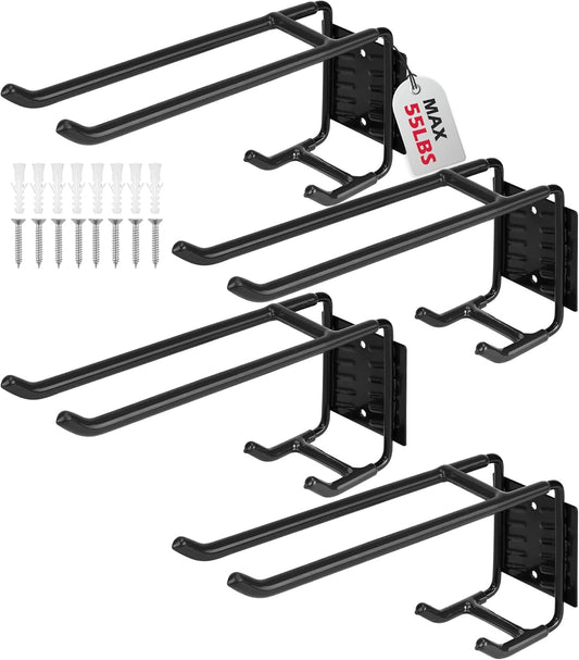 4-Piece 9.4" Heavy Duty Garage Hooks, Sturdy Utility Hooks Holds 55 LB Wall Mount Garden Tool Organizer Hangers for Hanging Shovel Ladder Chairs Strollers Power Tool Tire and More (Black)