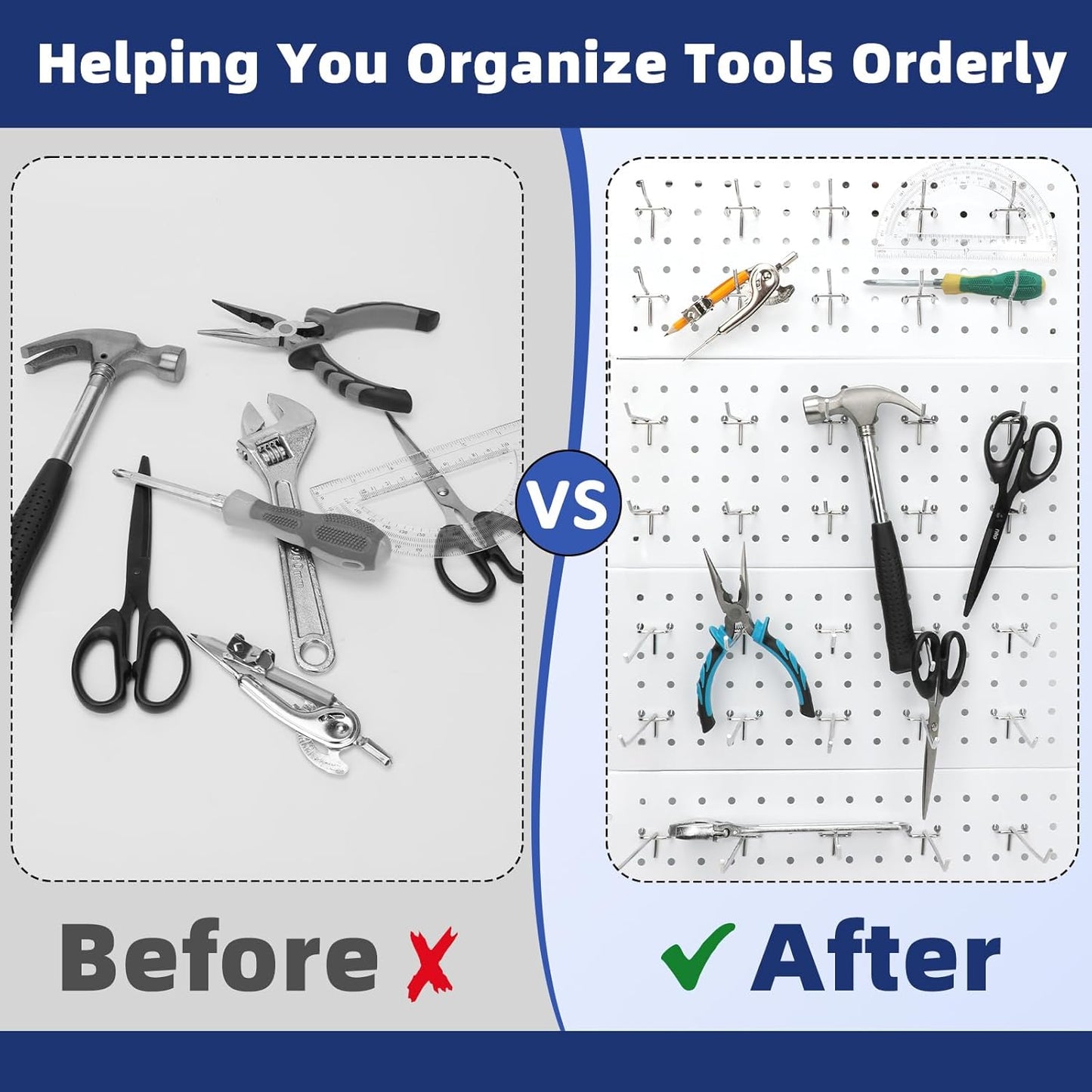 100 Pack Pegboard Hooks Heavy Duty 2 4 6 Inch Pegboard Hooks 1/8 Stainless Steel Peg Board Shelving Hanging Tool Pegs Organizer Accessories Kit for Garage Kitchen Store Craft Organizing Wall Storage