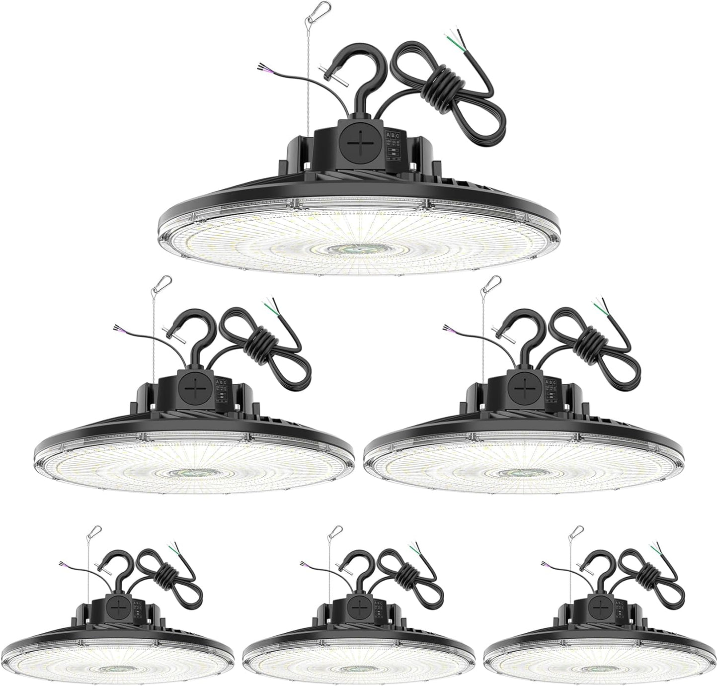 6 Pack 480V LED High Bay Light UL DLC Listed UFO Light 240W 200W 150W Adjustable, Dimmable High Bay LED Shop Lights 5000K Daylight, IP65 Commercial Bay Lighting for Warehouse Factory