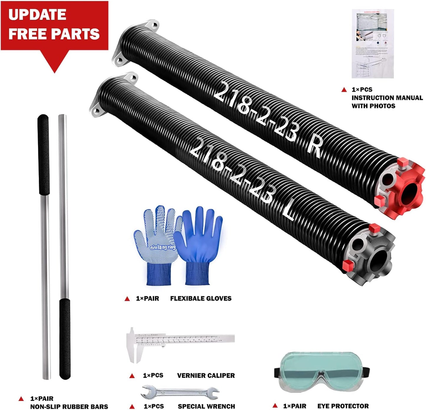 2" Garage Door Springs, Garage Door Spring Replacement,Torsion Springs Pair for Garage Door Set Includes Left Right Door Springs, with Non-Slip Winding Rods for DIY Replacement (0.218x2''x23'')