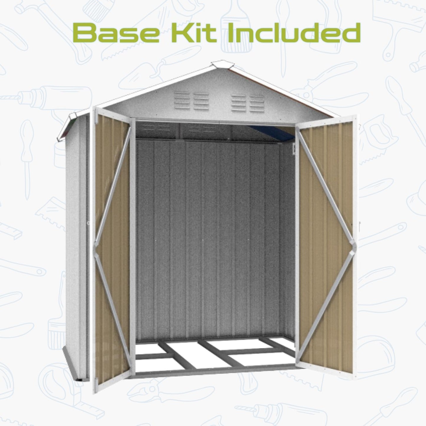 6' x 4' Outdoor Storage Shed, Sturdy Metal Building w/Lockable Doors for Garden, Backyard, Poolside and Lawn, Black+White