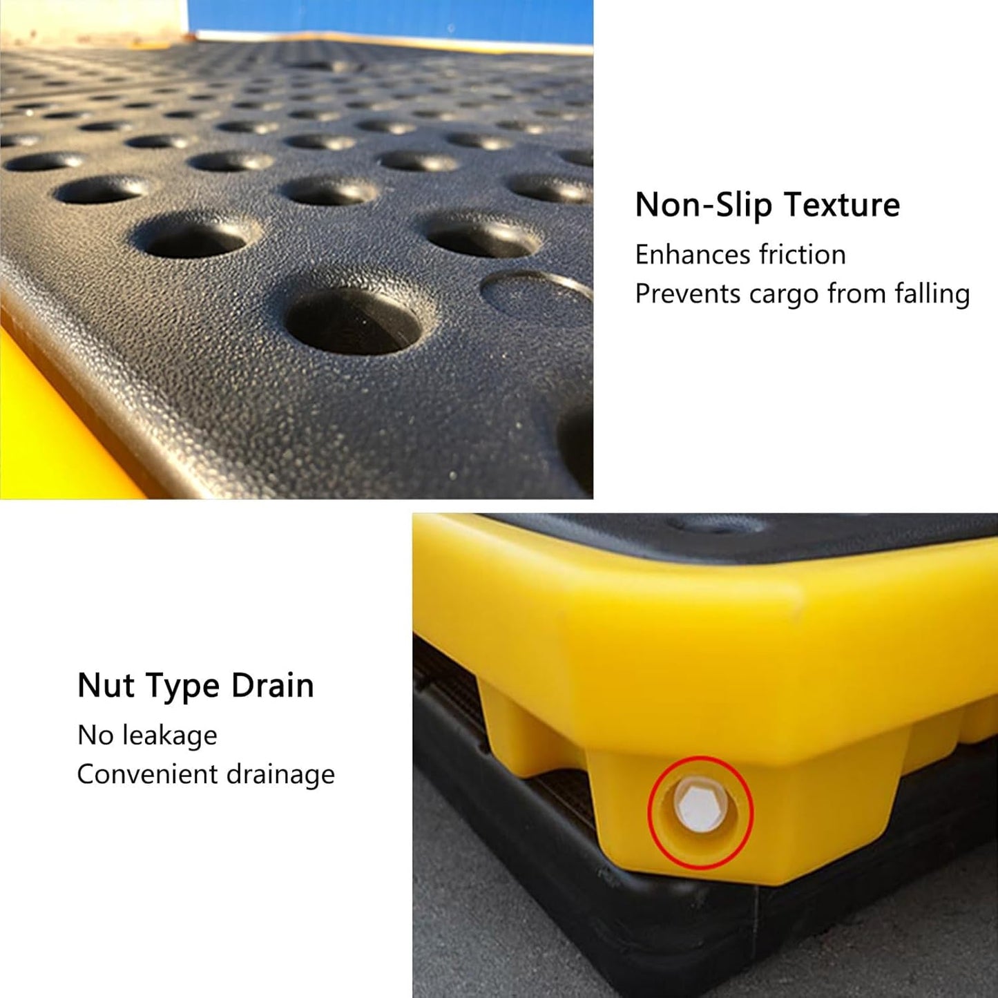 2 Drum Containment Spill Pallet, Polyethylene Low Profile Paint Bucket Tray, Industrial Garage Storage Detachable Shipping Leakproof Platform (Color : Yellow-1 Pack, Size : 51.2"x26.8"x3.9"
