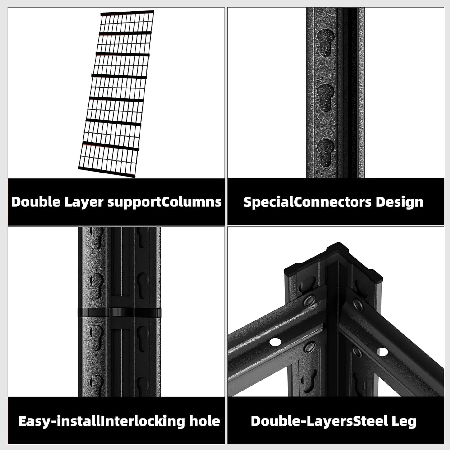 5 Tier Metal Shelving Unit, Adjustable Storage Shelves, 72" H x 47.47" W x 17.75" D Heavy Duty Garage Shelves for Warehouse, Basement, Kitchen, Pantry, Living Room, Black