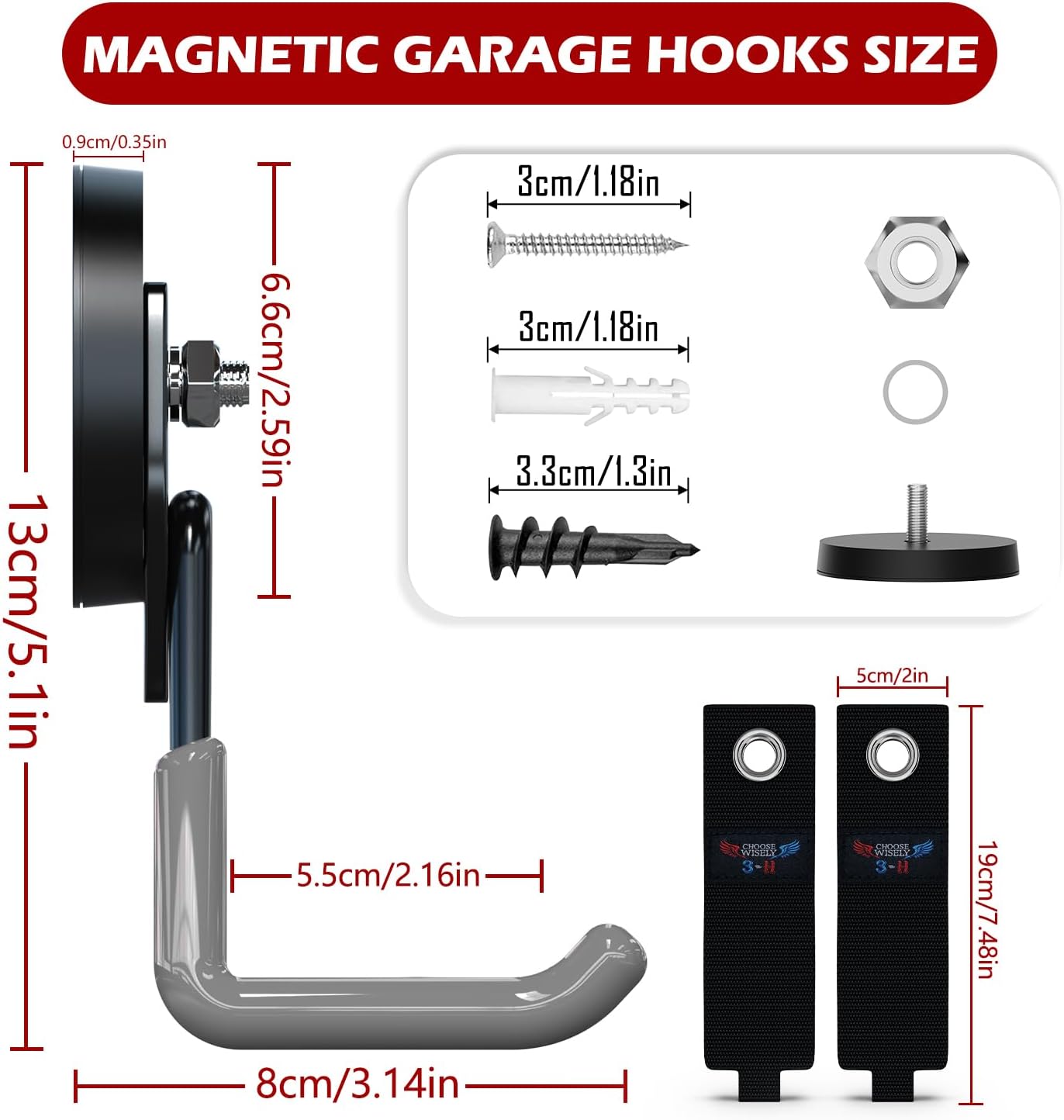 3-H Heavy Duty Magnet Garage Hooks 4 Pack, Large Strong Magnetic Hooks for Hanging Cordless Power Drill, Utility Magnetic Tool Holder for Metal Cabinet, Steel Pegboard, Toolbox, Garage(Grey)