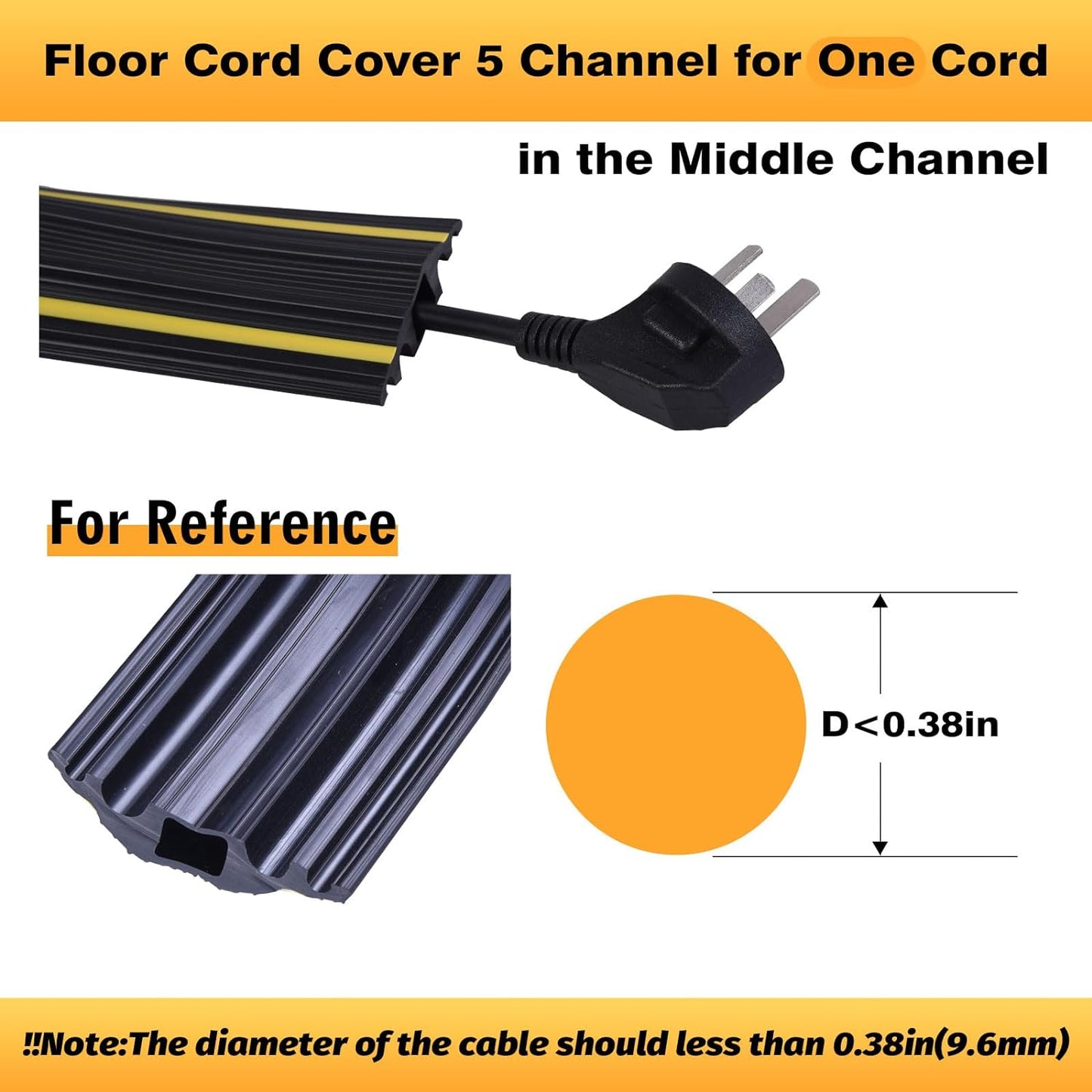 6FT Floor Cord Cover-Cord Cover Floor,Power Cable Protector Soft Extension Floor Cable Cover to Organize and Protect Wire on Floor, Electrical Cord Covers for Floor (6ft)