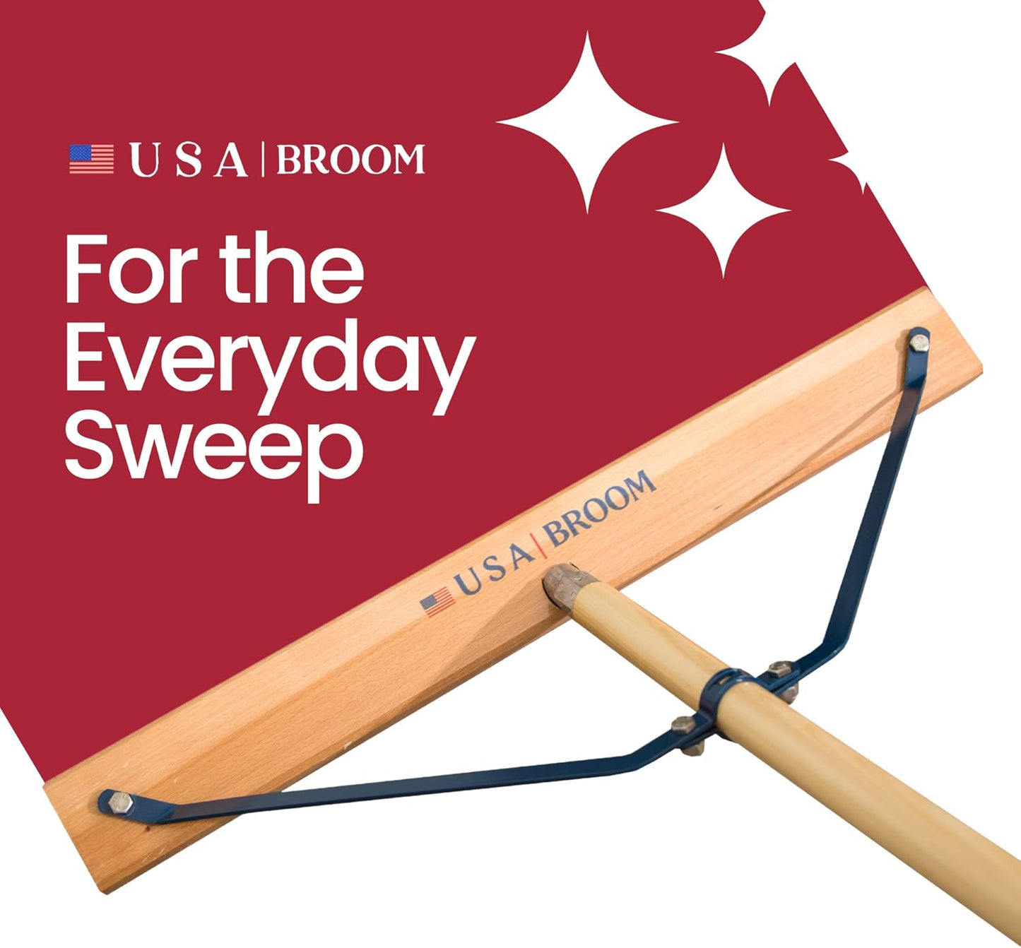 24" Everyday Sweep Indoor/Outdoor Push Broom with 60" Handle. Ideal for Garages & Shops. Durable American Made Steel Brackets-All Stainless Steel Hardware. No Plastic. 100% Made in The USA.