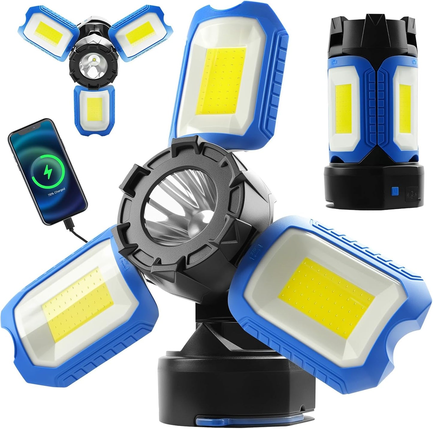 4000LM Rechargeable LED Work Light with Magnetic Base, 360° Illumination & 5 Light Modes - Portable Cordless Construction Light, 5000mAh USB-C Battery for Workshops, Repairs, Camping