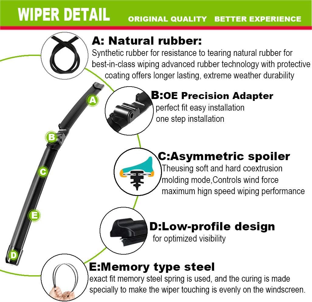 2 Wipers Factory Replacement For 2004 2005 2006 2007 VW Touareg, 2003-2006 Porsche Cayenne Original Equipment Windshield Wiper Blades Set - 26"+26" Side Lock (Set of 2) Not for J HOOK