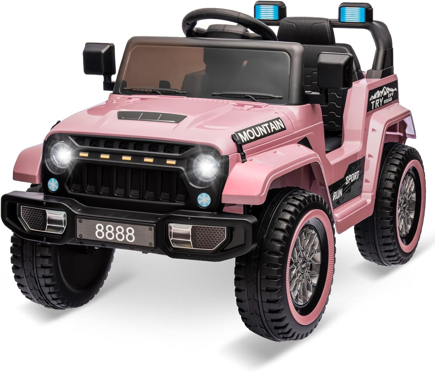 12V Kids Ride on Truck Car, 4 Wheeler Electric Vehicles with Remote Control, Spring Suspension, 3 Speeds, LED Lights, Music, MP3, Battery Powered Ride on Toy Gift for Boys Girls, Light Pink