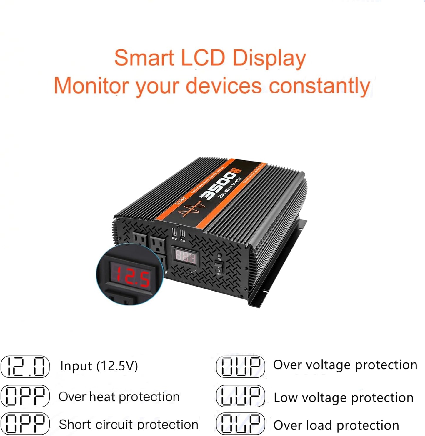 3500W Pure sine Wave Inverter 3500 watt Inverter 12 Volt Inverter RV Inverter Solar Inverter 12V to 120V Inverter 3500 watt Inverter Power Inverter with 4 Power outlets