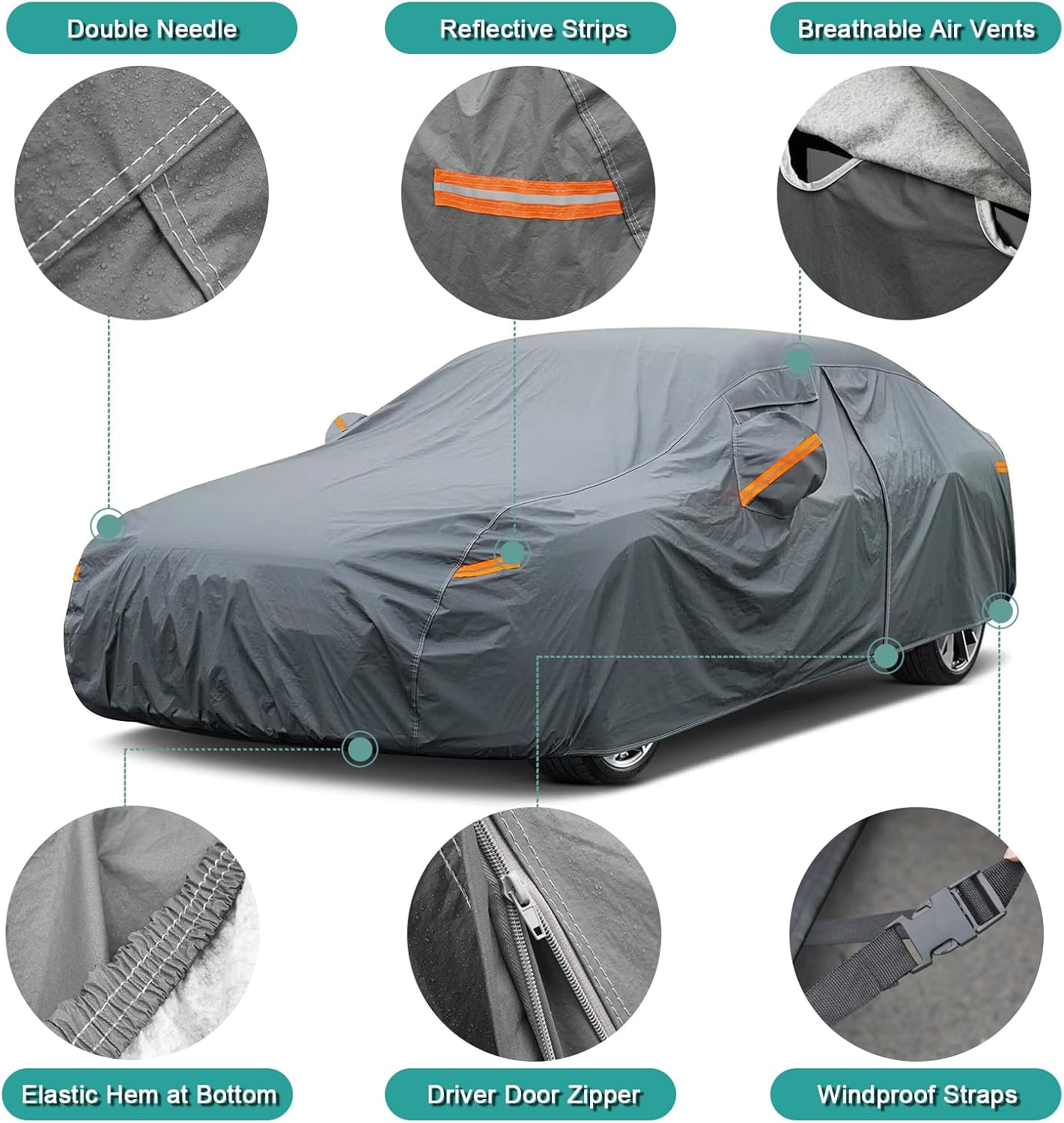 16 Layers Waterproof All Weather Car Cover - Universal Fit VW Golf, Honda Civic, Mazda 3, Toyota Corolla, Ford Fiesta, Nissan Leaf, Mini Clubman