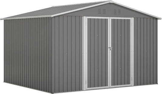 10X8 FT Outdoor Metal Storage Shed with Lockable Door & Floor Frame, Heavy-Duty Garden Tool Shed, Weatherproof Steel Utility Shed for Backyard, Patio, or Lawn Organization