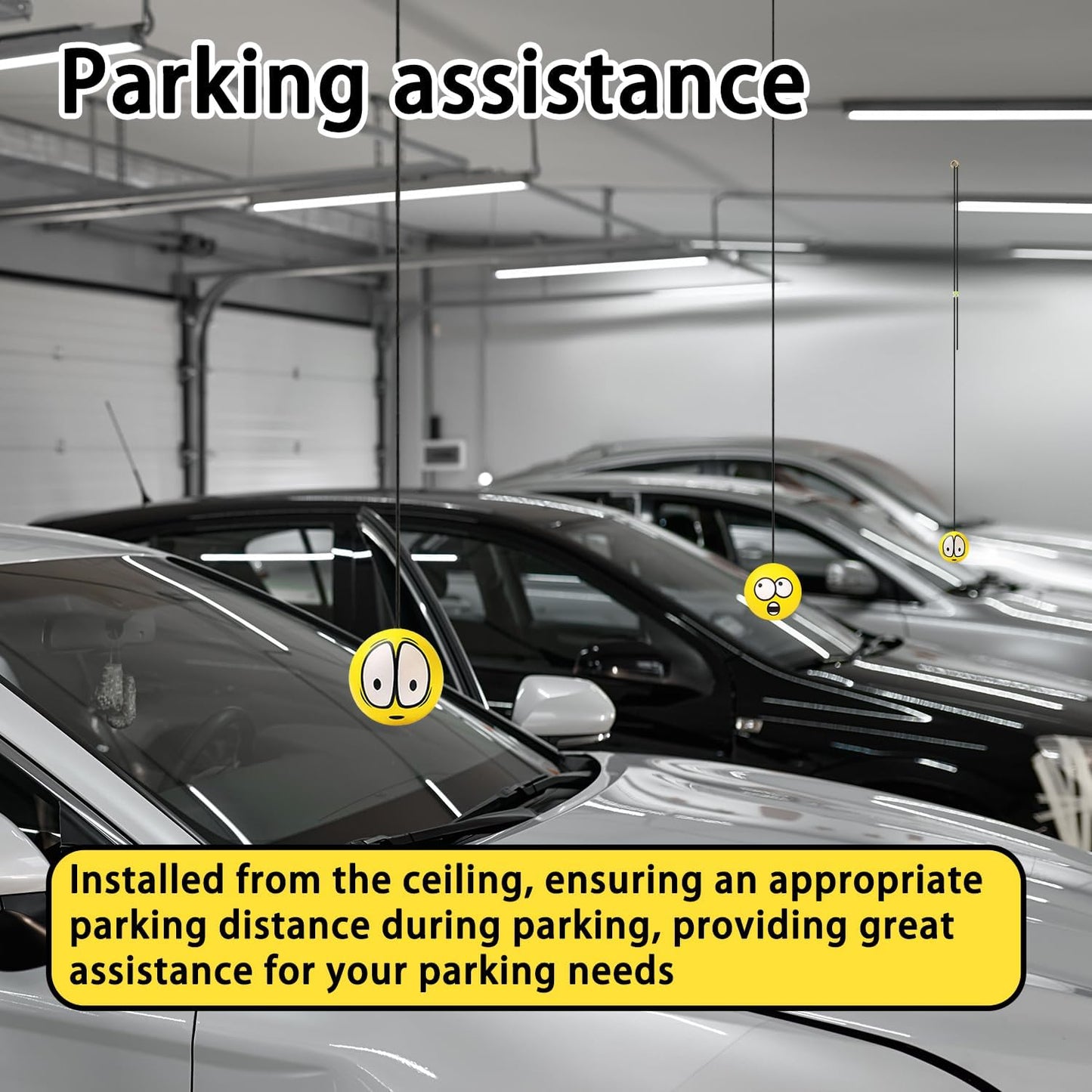 2 Sets Double Garage Parking Aids, Includes 2 Pieces Parking Assist Balls Garage Ball Stopper, 4 Pieces Plastic Cord Locks and 4 Pieces Screw Hooks Garage Parking Indicators for Car Parking