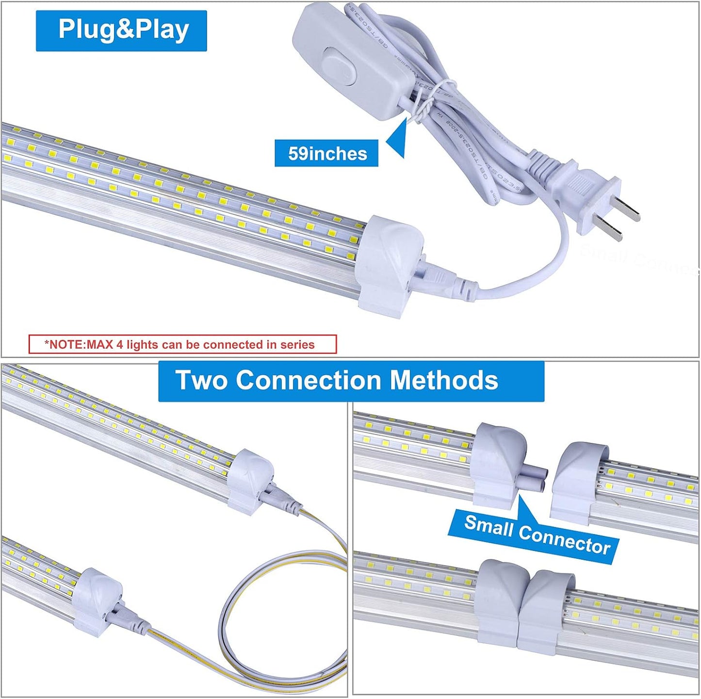 20 Pack, 8FT LED Shop Light Fixture, 144W 15500LM 6000K Cool White,High Output Linkable Tube Light, 4 Sided U Shape T8 8 Foot LED Shop Lights for Garage, Warehouse