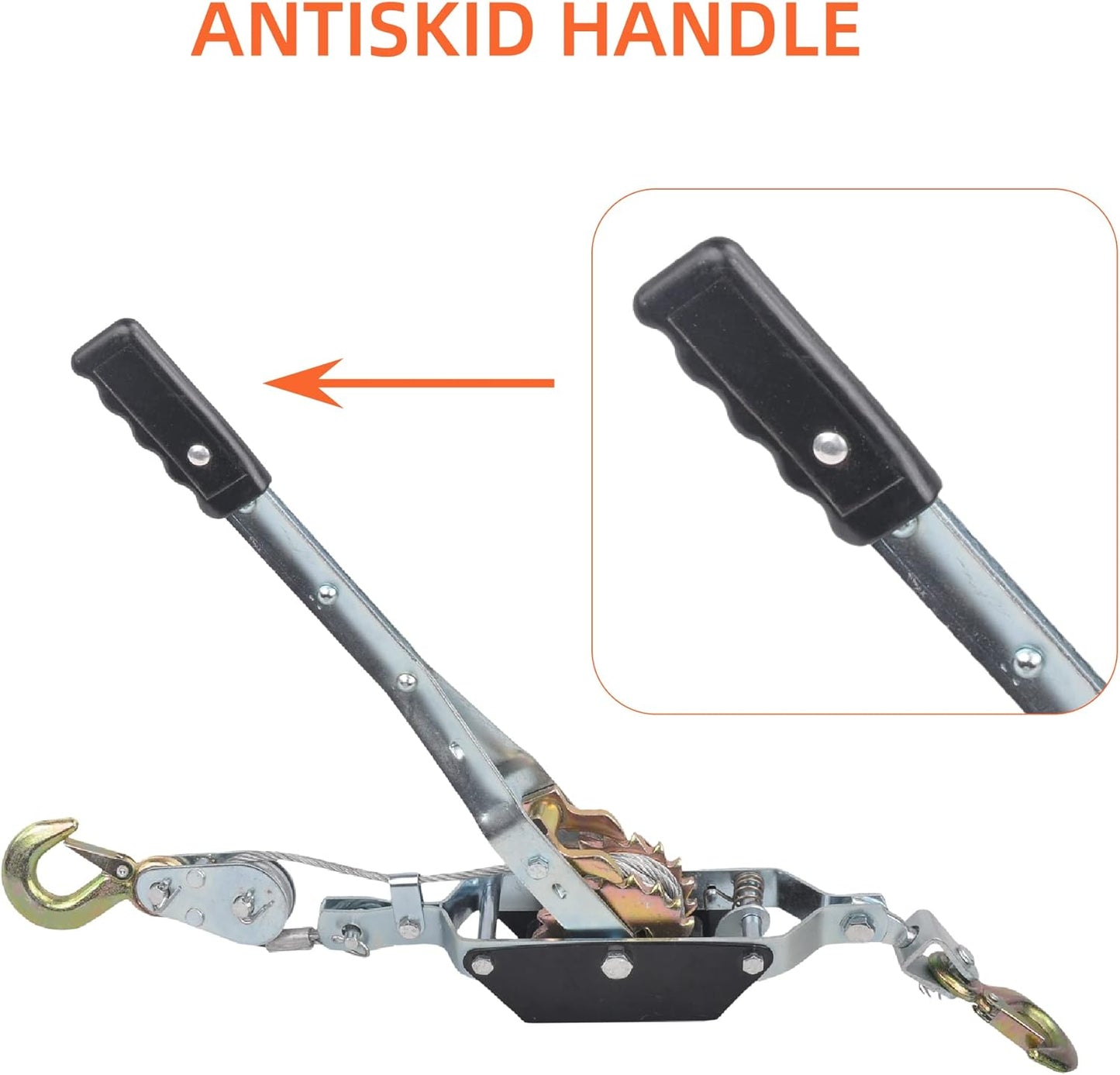 4 Ton Heavy Duty 2 Hook Steel Cable Dual Gear Power Puller Come Along Chain Winch Ratchet Tool, Automotive Hoist Hand Winch Cable Puller Stretcher Lift