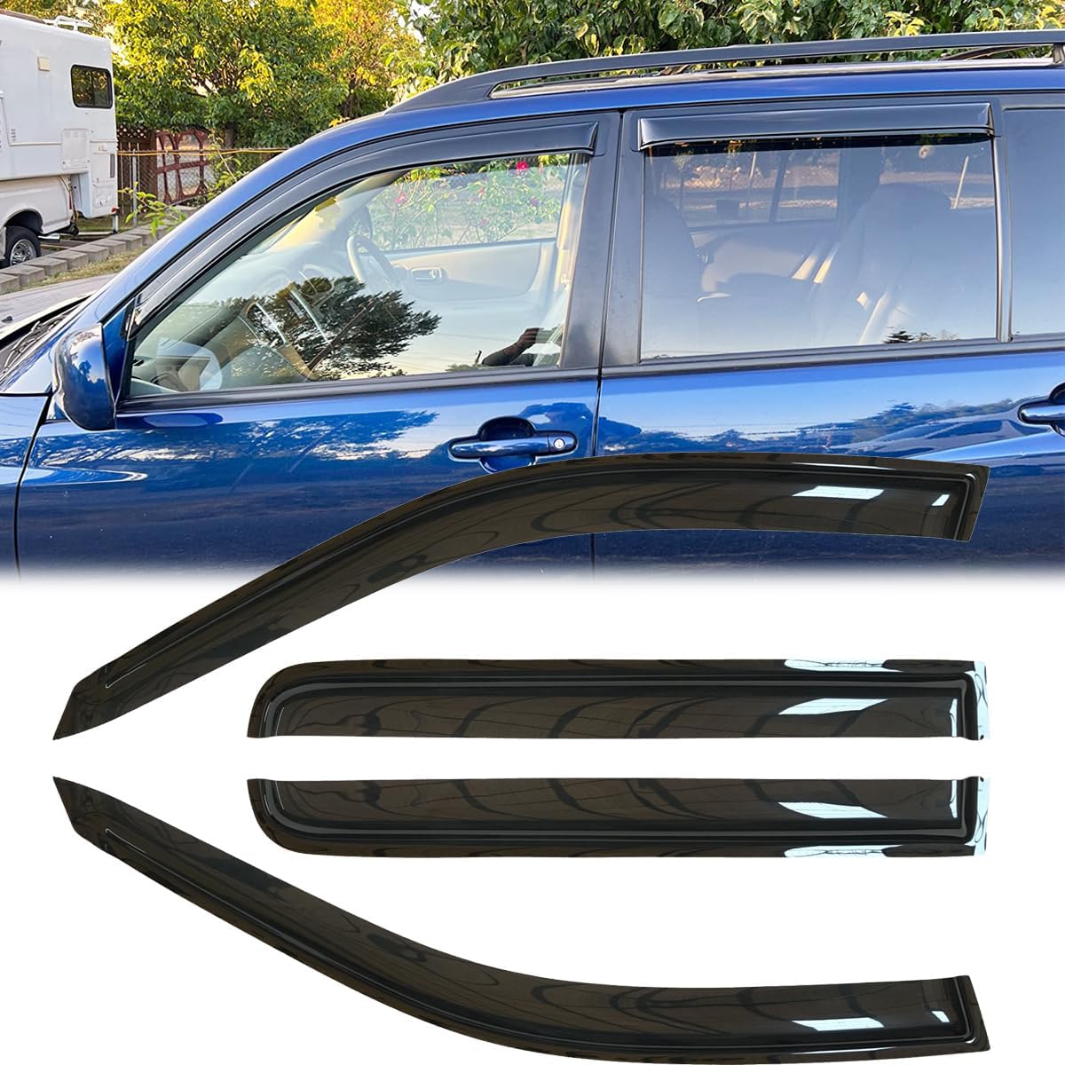 4pcs Original Outside Mount Style Window Rain Guards Shield Side Wind Deflectors Dark Smoke Nice Looking Vent Window Visors for Toyota 2001-2007 Highlander 2006-2007 Highlander Hybrid 94357