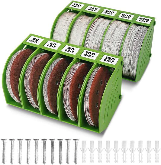 5 Inch Professional Sanding Discs Storage Bins - 10 Bins Set for Efficient Organization, Offset Snap-On Connection, Grit Classification, Space-Saving Design and Versatile Application, Green