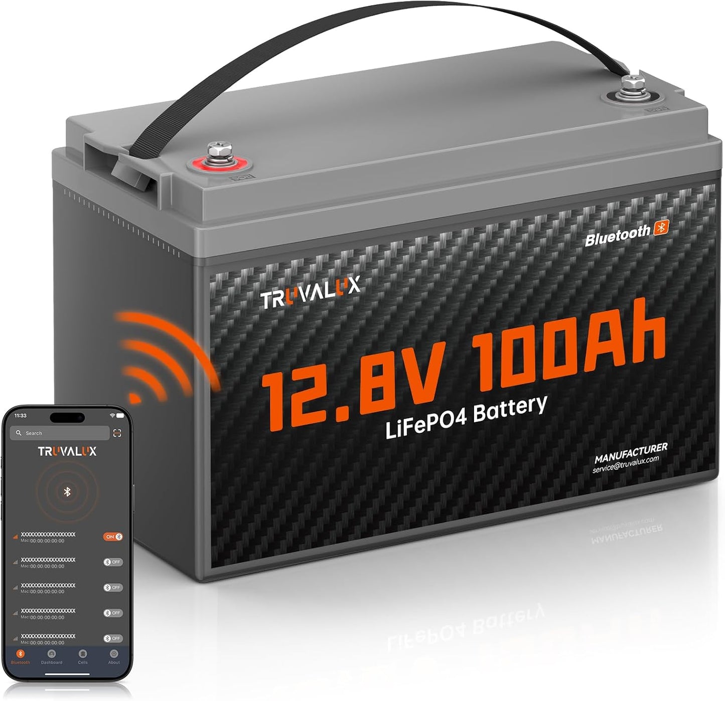 12V 100Ah LiFePO4 Bluetooth Battery Group31,Low Temp Protection, Built-in Smart 100A BMS, 5000+ Cycles, 1.28 kWh Energy, Perfect for Solar, Off-Grid, RV, Trailer, Trolling Motor, Home Backup