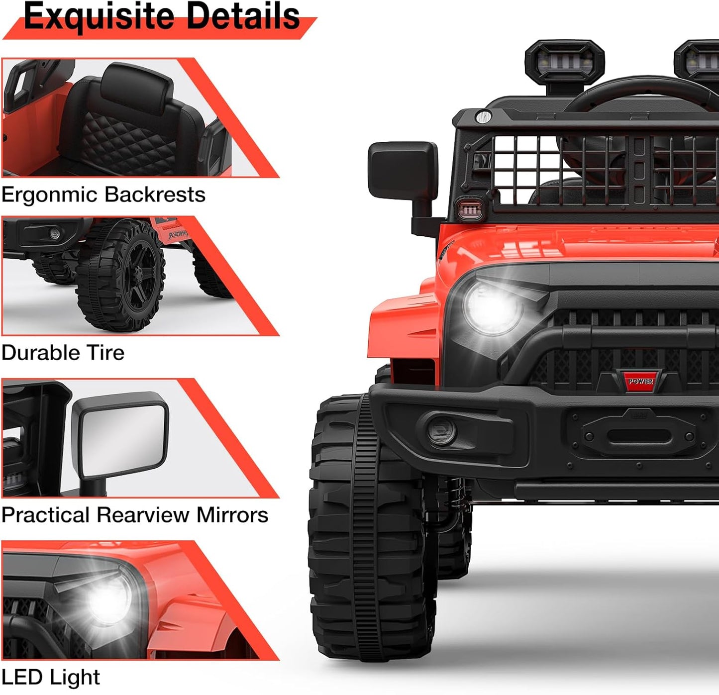 12V Kids Electric Ride On Truck Car w/Parent Remote Control, Spring Suspension, LED Lights & AUX Port | Outdoor Ride Toy for Boys Girls