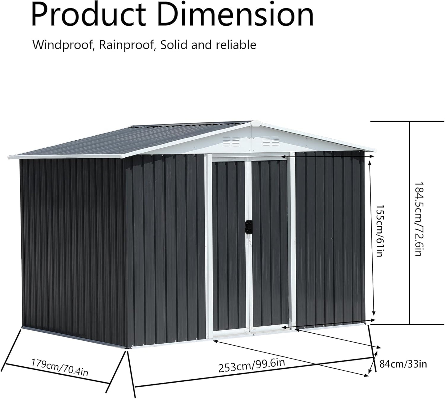 6x8 FT Outdoor Storage Shed, Metal Garden Shed with Lockable Sliding Doors, Outside Tool Shed with Sloped Roof & 4 Air Vents, Waterproof Storage Building for Backyard, Patio, Lawn, Gray