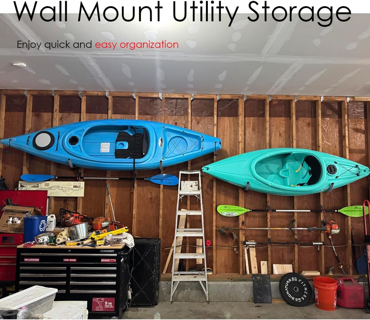 6 Pack Garage Hooks Heavy Duty, 15" 100LB Stainless Steel Wall Mount Kayak Storage Rack with EVA Pads for Hanging Indoor/Outdoor, Garage Storage Organizer for Hang Ladders Folding Chair Bike