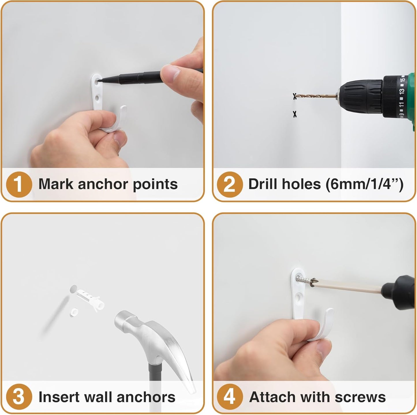 10Pcs Wall Hooks for Bathroom, Kitchen, Closet, and Garage - White Metal Hooks for Hanging Coats, Towels, Hats, Keys, Bags, and Coffee Cups - Holds Up to 40 lbs