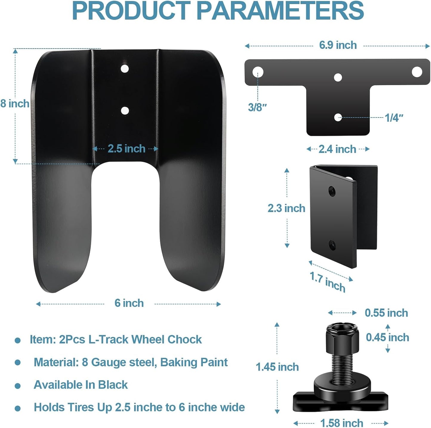 2 Pack L-Track Wheel Chock |L Track Motorcycle Wheel Chock for Dirt Bikes|L-Track Accessories for Enclosed Trailer L-Track Wall Mount Motorcycle Tire for Garages Trailers|L Track tie Down
