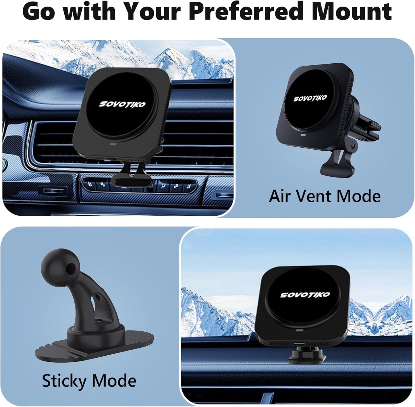 15W Magsafe Car Mount Charger, Magnetic Phone Holder for Car, Air Vent/Dashboard Wireless Charger for iPhone 16 15 14 13 12 Pro Max, Samsung Galaxy S25 Ultra S24 S23+, etc. Fast Charging