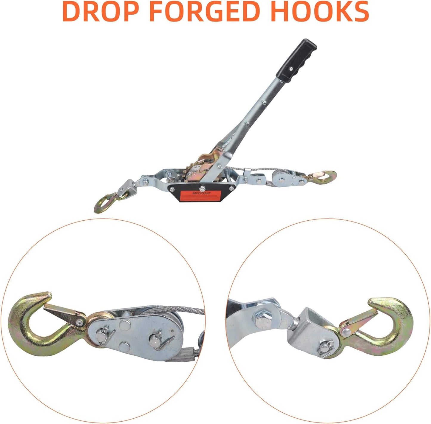 4 Ton Heavy Duty 2 Hook Steel Cable Dual Gear Power Puller Come Along Chain Winch Ratchet Tool, Automotive Hoist Hand Winch Cable Puller Stretcher Lift