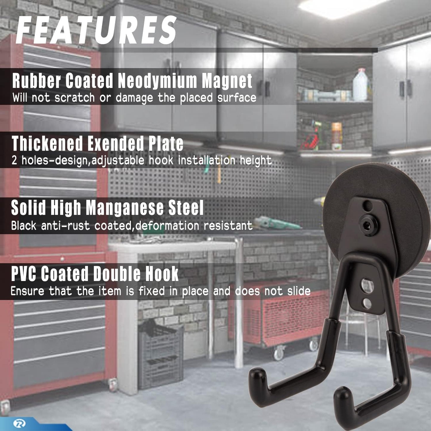 2 Pcs Magnetic Hook Heavy Duty, Strong Magnet Hooks for Garage Tools Hose Rope Electric Drill