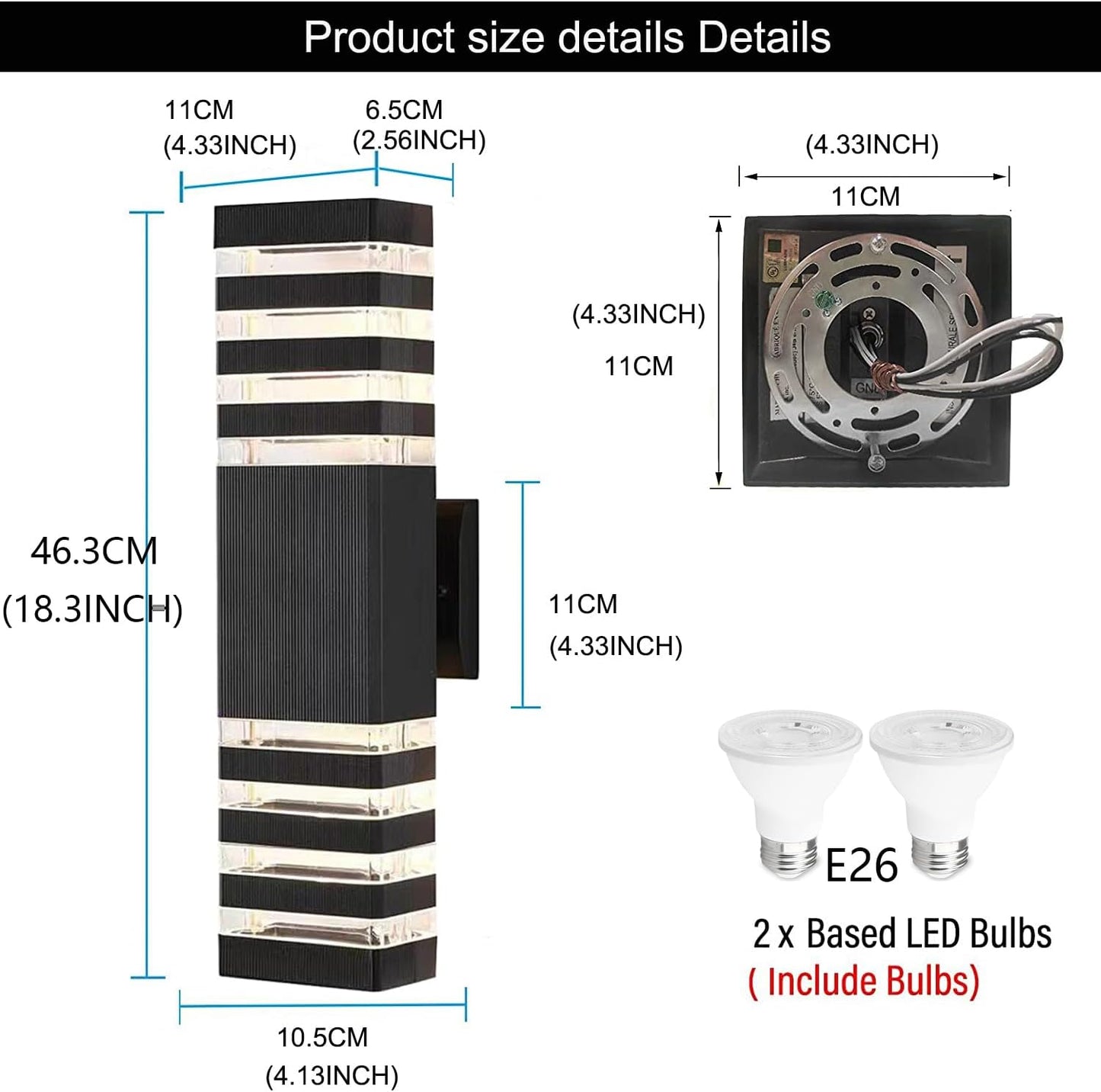 18inch LED Square Up & Down Wall Lights,24W Outdoor Wall Light 4000K Day White Aluminum Body Waterproof IP65 LED Exterior Light Fixtures Wall Mount for House Patio Garage Garden. (A-1 Pack)