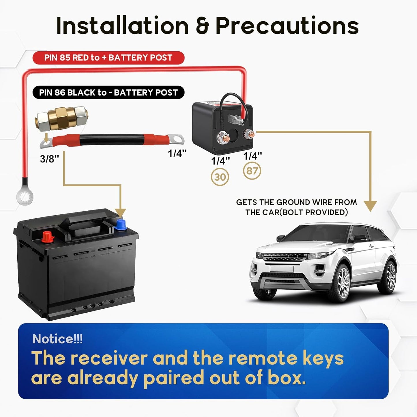 3/8" Side Post Remote Battery Disconnect Switch 12V Battery Kill Switch for Car Truck UTV ATV Marine On/Off 200/1000 AMP Heavy Duty Anti Theft Battery Cut/Shut Off Switch