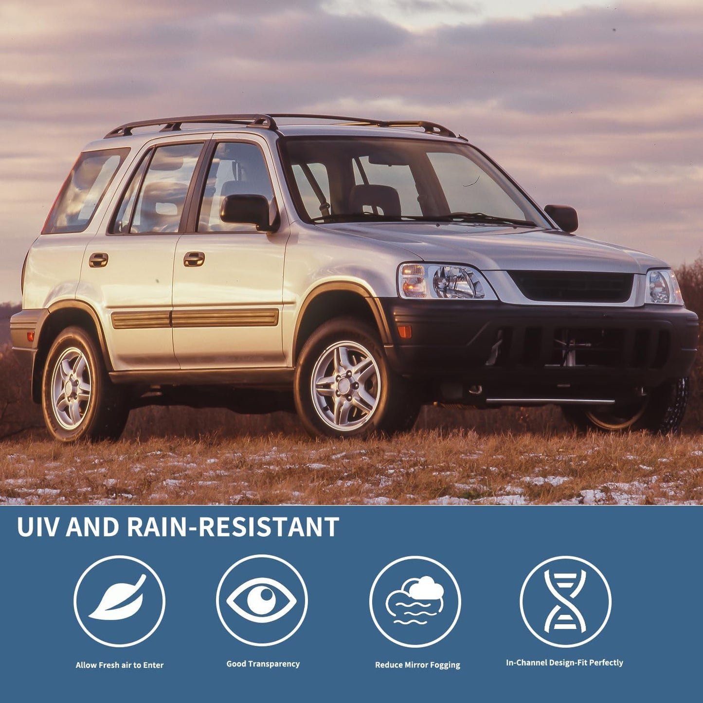 4PCS Rain Guards Window Visors Wind Deflector Fits for Honda CR-V (CRV) SUV 1997-2001, Front & Rear Outside Mount Vent Shade 1997 1998 1999 2000 2001