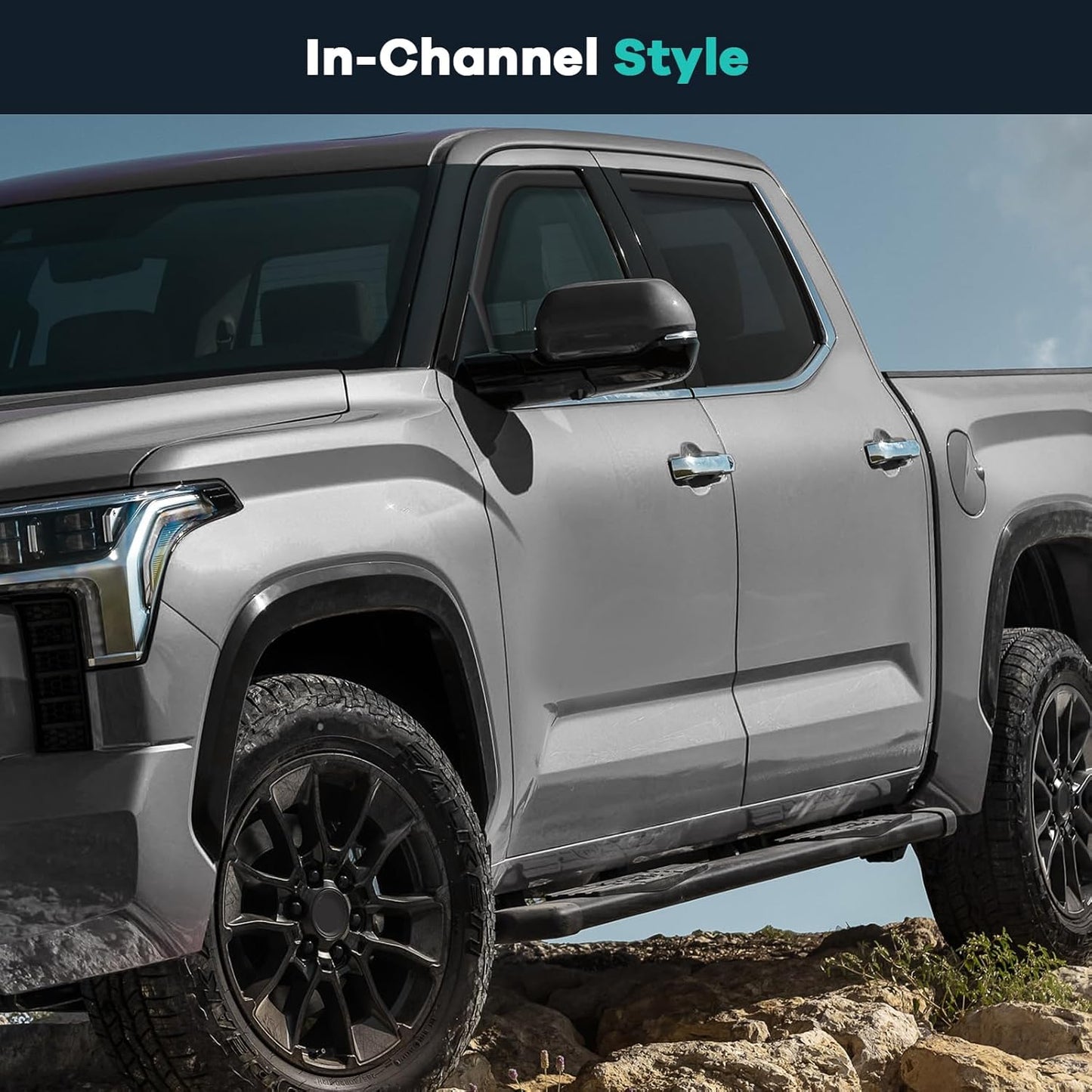 4PCS in Channel Rain Guards Fit for 2022 2023 2024 2025 Toyota Tundra Crew Max, Durable Side Wind Deflectors, Vent Window Visors Shades Shield