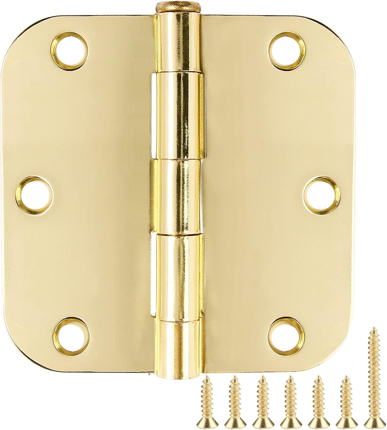 3 Pack Rounded Door Hinges 3-1/2" x 3.5 inch, 5/8 Radius, Polished Brass 3 ½ Inch Gold House Interior Hinge for Bed/Living/Guest/Pantry/Storage/Study/Work Room Doors Heavy Duty Steel Hardware Kit