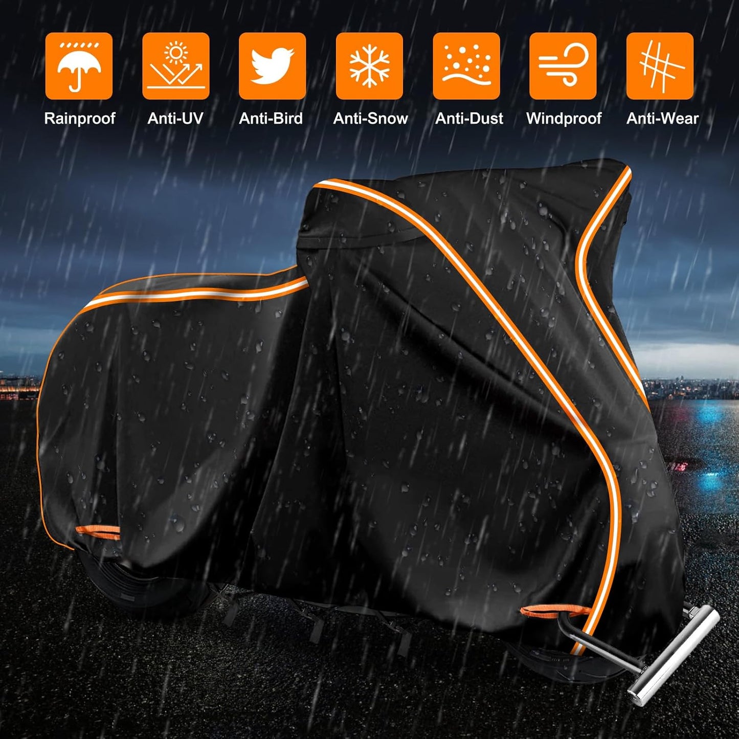 420D Waterproof Motorcycle Cover for Harley Davidson Cruiser, Softail Standard, Iron 883, Heritage Classic 114, Fat Boy, Sport Glide, Shadow Cruiser,Windproof Heavy Duty Outdoor Bike Cover