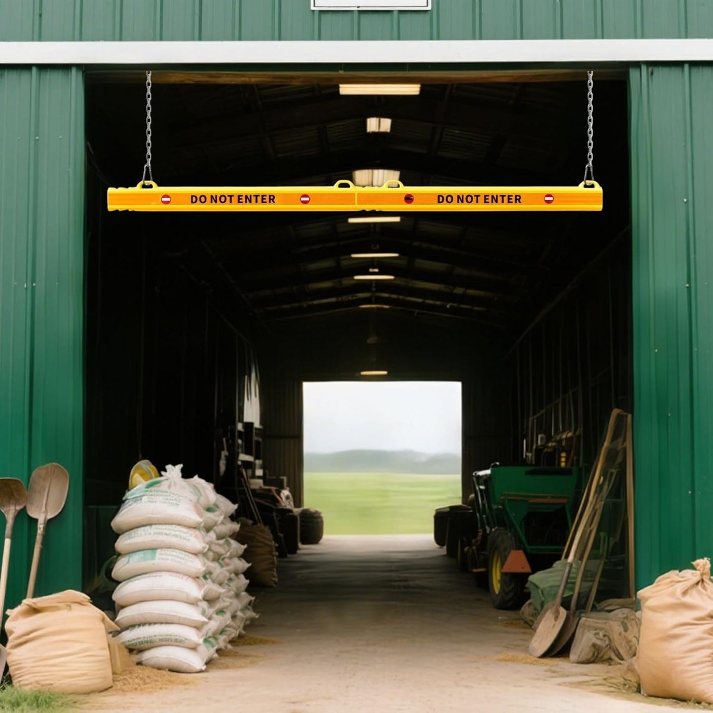 78” Height Guard Clearance Bar (Warning Sign) - MAX Clearance Adjustable to 7' 3" - Hanging Safety Bar with Reflective Yellow Stripes for Parking Lots, Warehouses, Garage Entrances