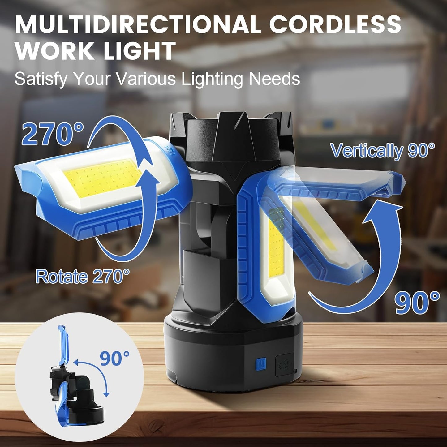 4000LM Rechargeable LED Work Light with Magnetic Base, 360° Illumination & 5 Light Modes - Portable Cordless Construction Light, 5000mAh USB-C Battery for Workshops, Repairs, Camping