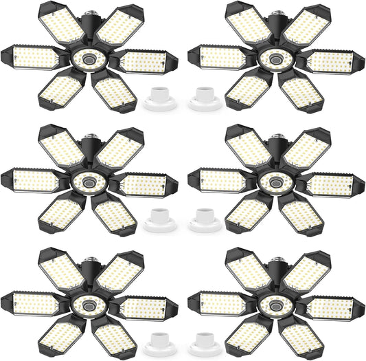 6 Pack 220W Garage Light Ceiling Led Deformable LED Shop Lights for Workshop E26 E27 Screw in Garage